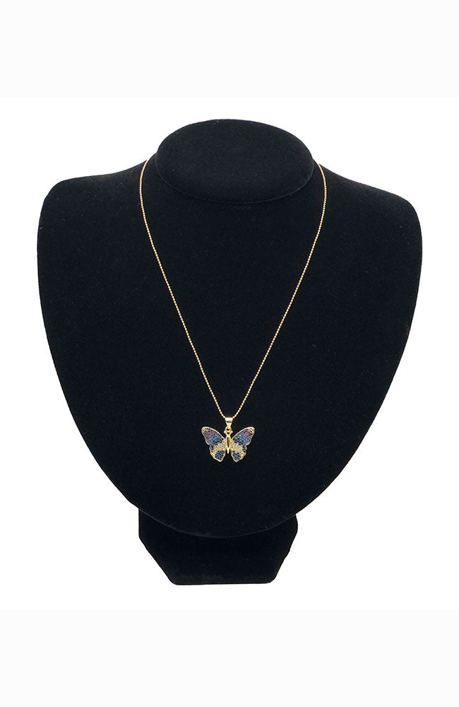 Ball Chain Neck Black Gold Butterfly