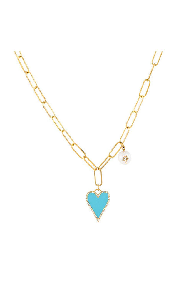 Heart X Pearl PPC Necklace Turquoise