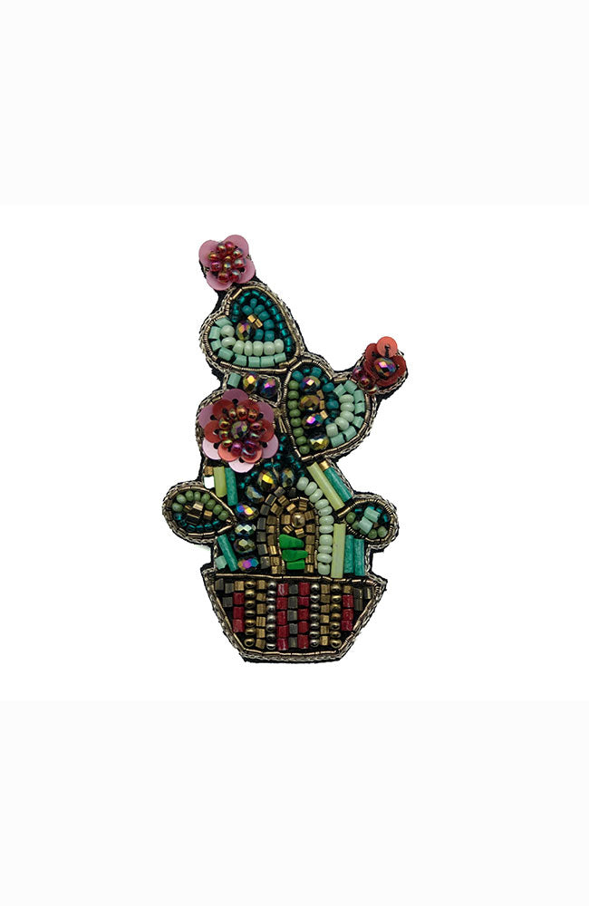Black Cactus Pin Multi Color Hearts Large