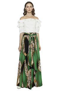 High Waist Palazzo Pants with Leopard and Paisley Print