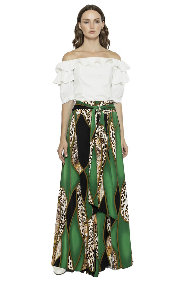 High Waist Palazzo Pants with Leopard and Paisley Print