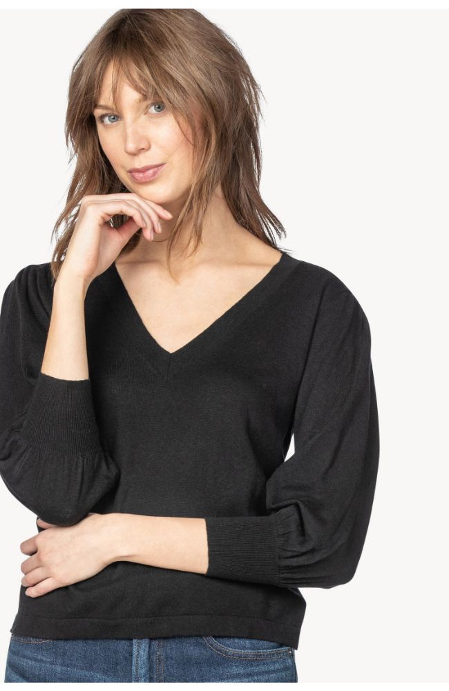 3/4 Puff Sleeve V Neck Sweater