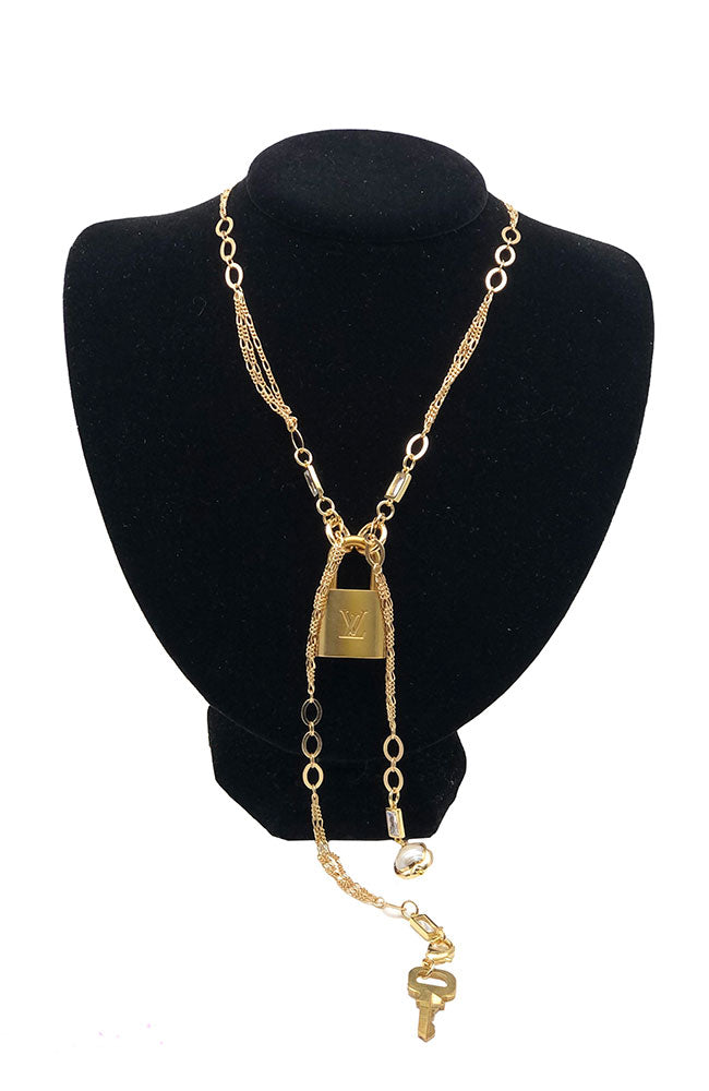 Lariat Lock Necklace Gold