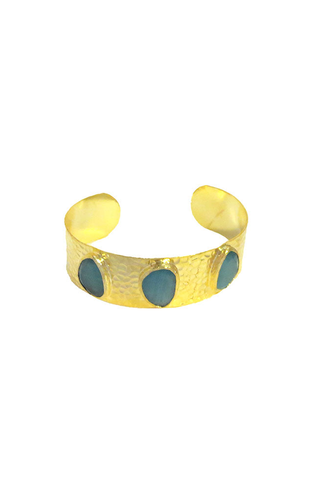 Small Hammered Cuff 3 Blue Stones