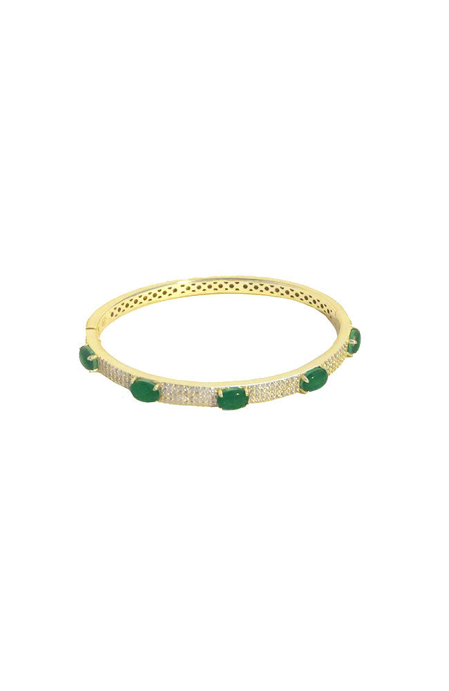 Gold Thin Pave Bracelet 5 Green Stones