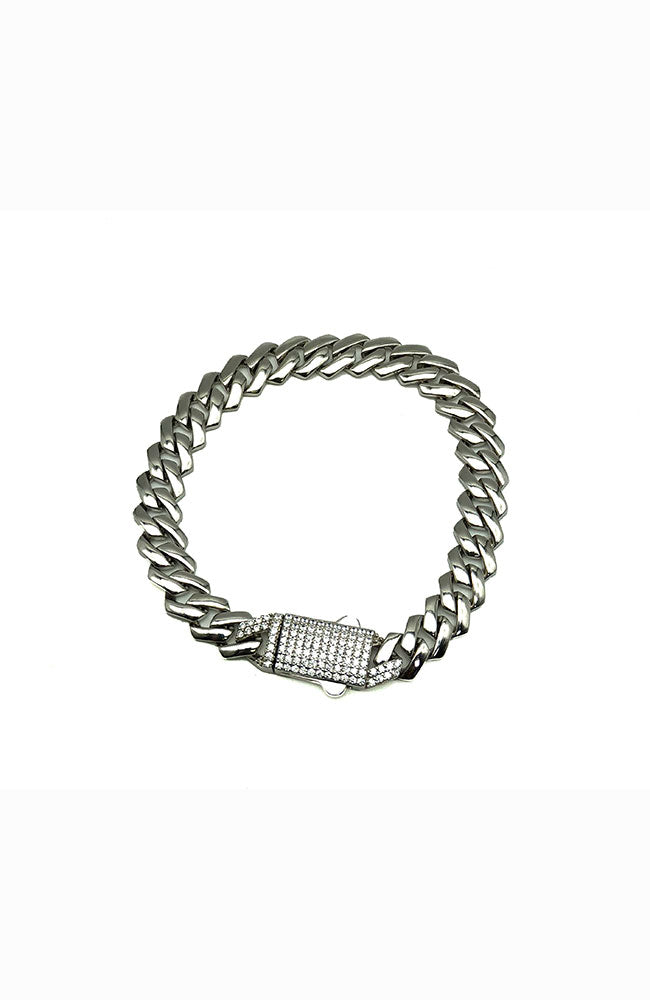 Silver Cobra Chain Pave Bar Bracelet