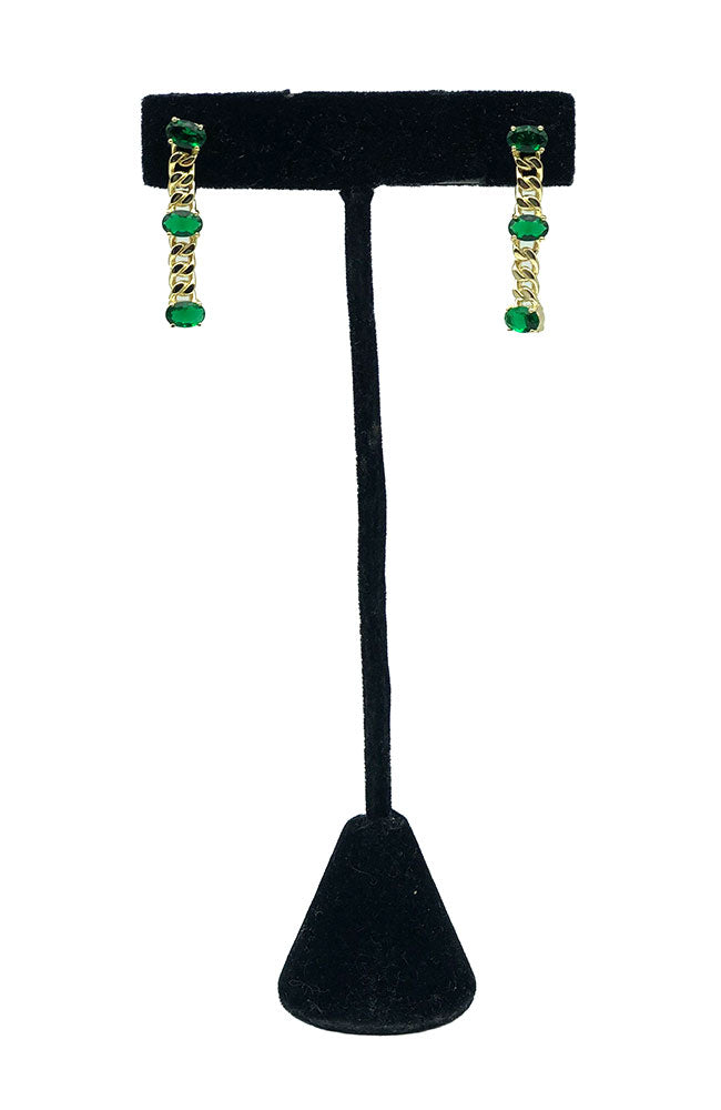 3 Stone Chain Earring Gold Green