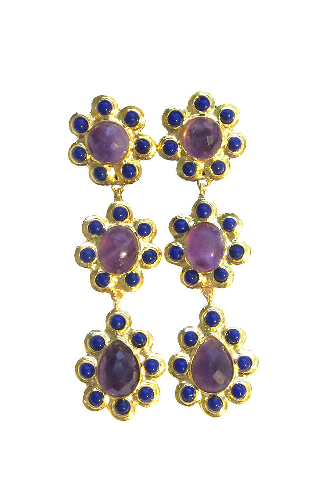 3 Amythest Flower Earring