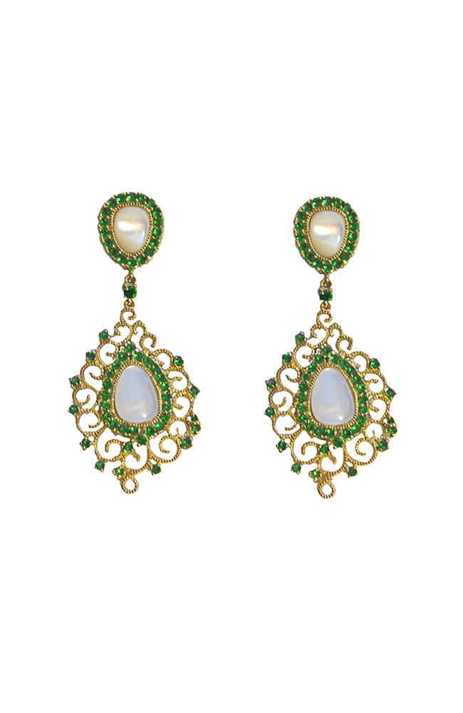 Green Pave Trim on Gold Filligree
