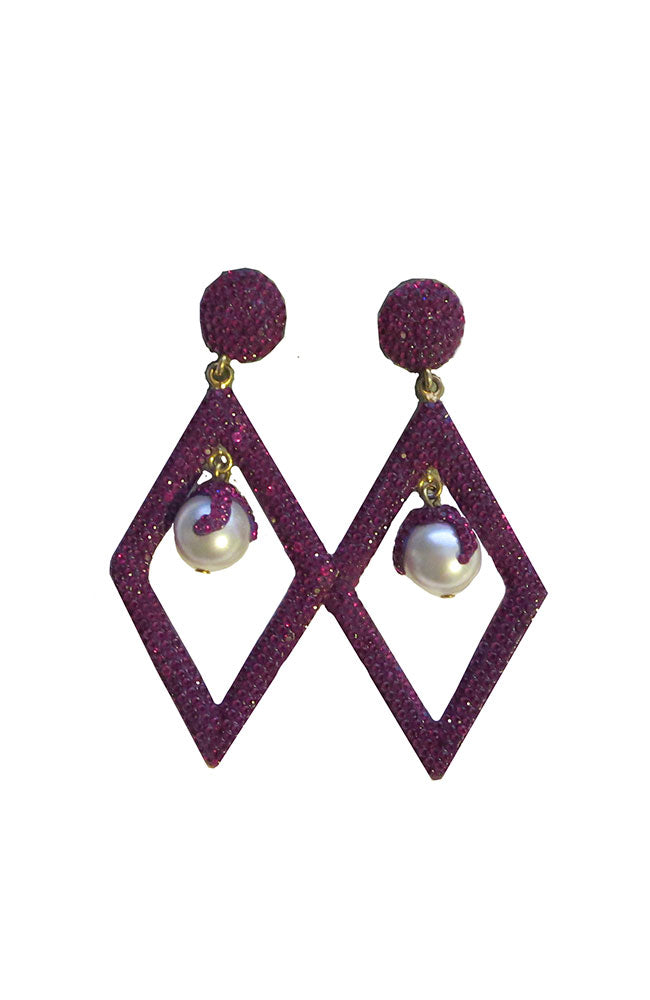 Magenta Pave Earring with Pearl