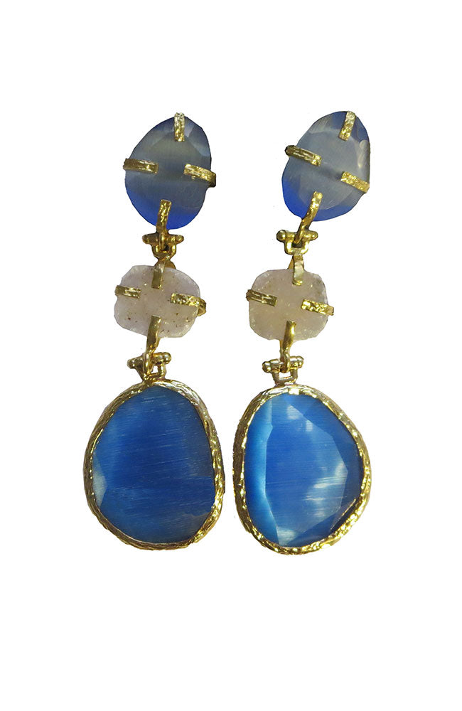 Blue 3 Stone Earring