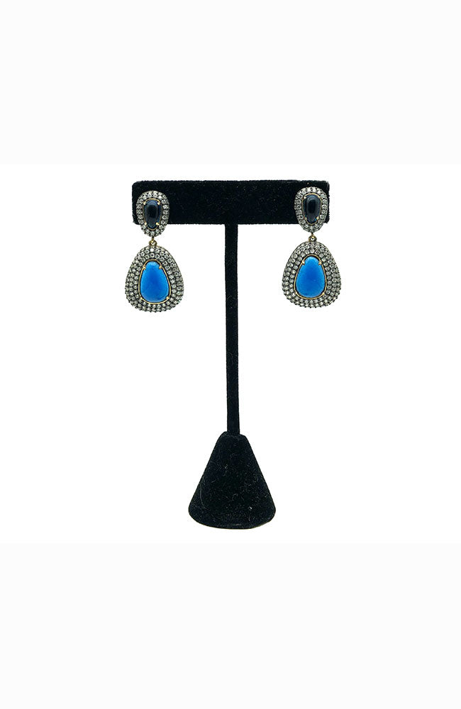 Earring CZ Surround 2 Blue Stones