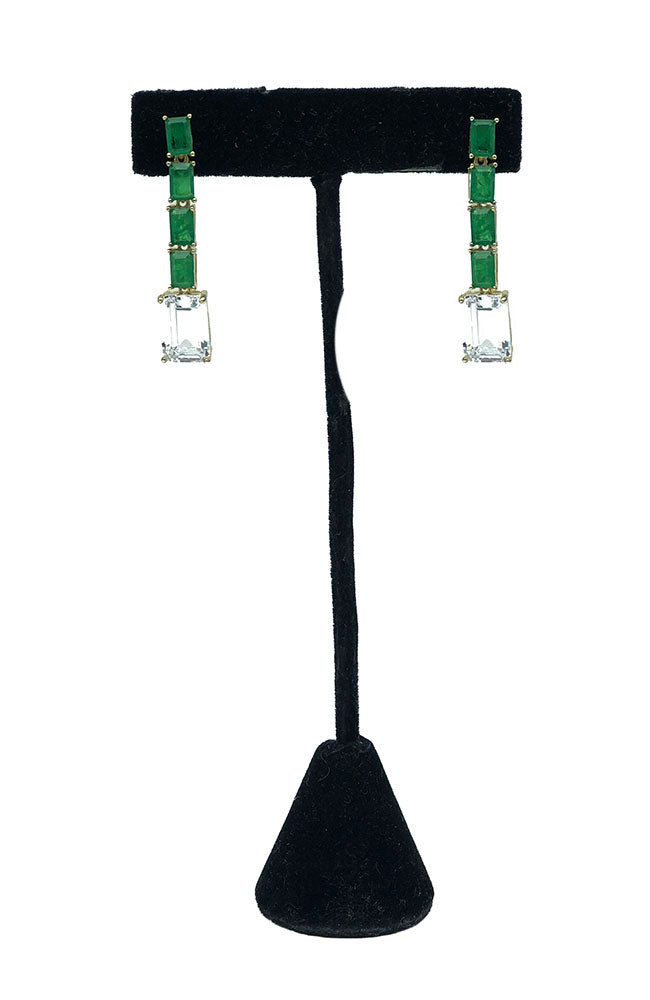 Earring 4 Green Baguettes CZ Square
