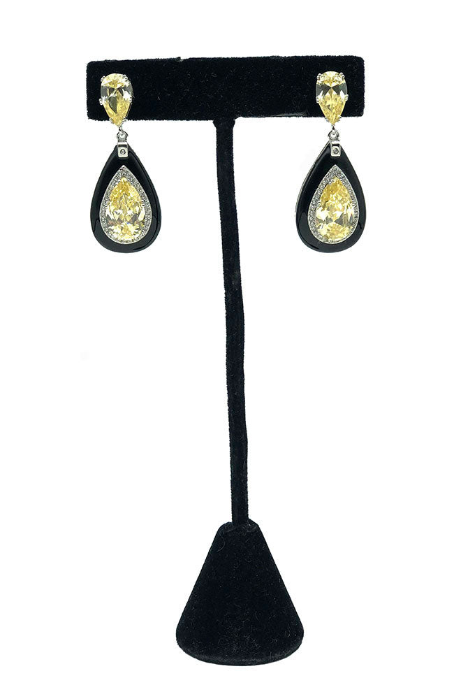 Large Yellow Stone Earring with Black