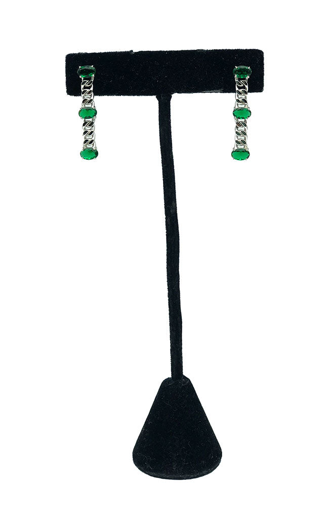 3 Stone Chain Earring Silver Green