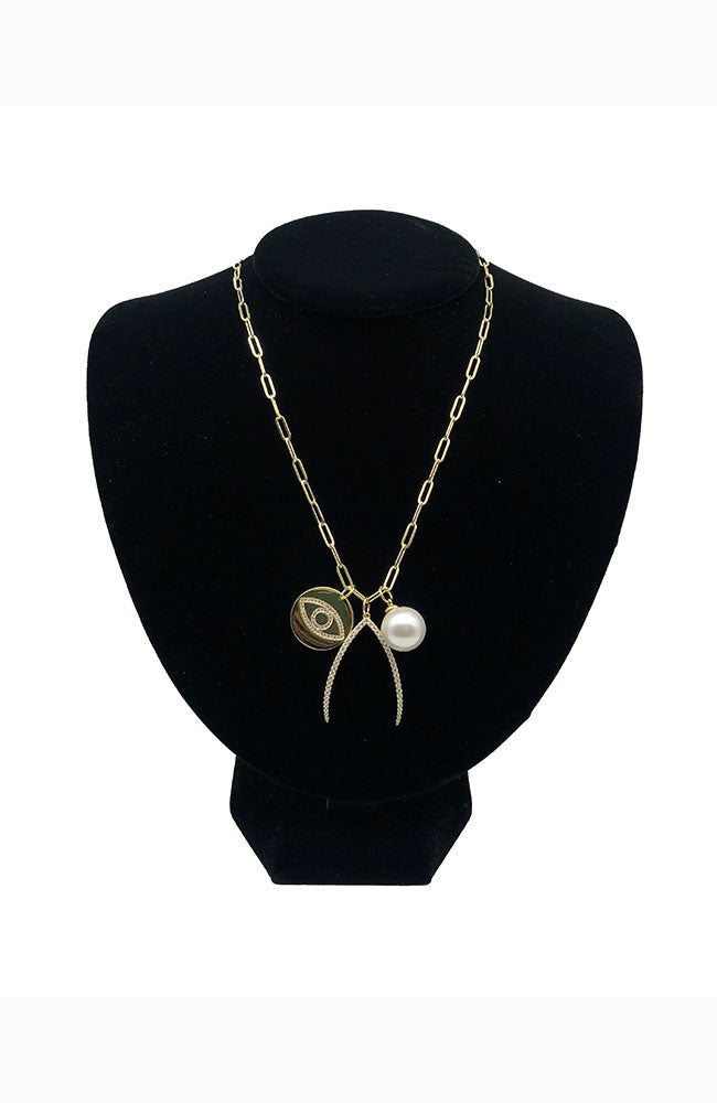 Gold Necklace Wishbone,Pearl,EE