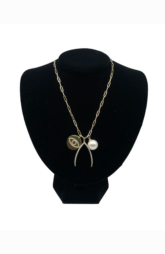 Gold Necklace Wishbone,Pearl,EE