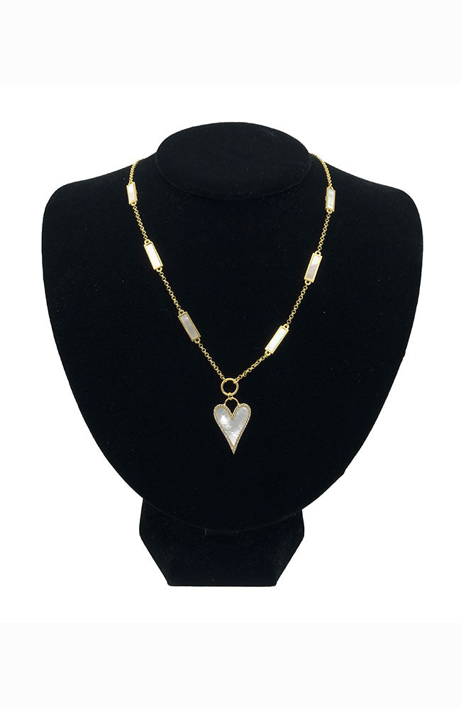 Gold Necklace with MOP Squares & Heart