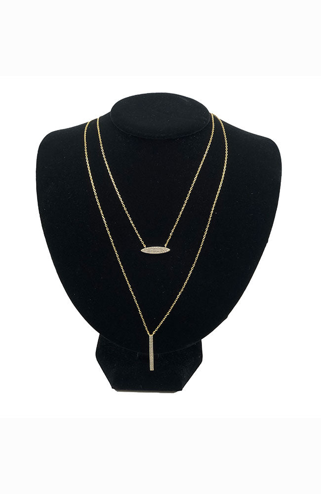 Gold Necklace 2 Layer CZ Bars