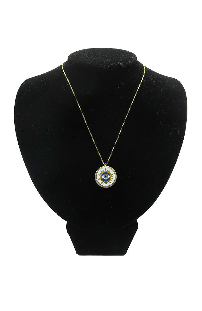 White Disc Blue EE Necklace
