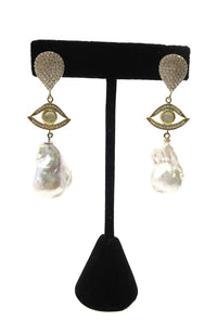Crystal Evil Eye Pearl Earrings