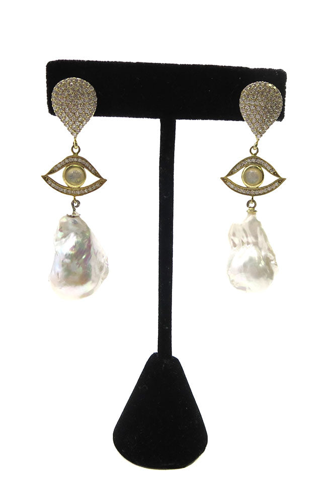Crystal Evil Eye Pearl Earrings