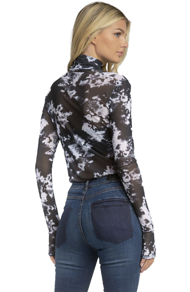 Long Sleeve Mock Neck Top Black White Spice