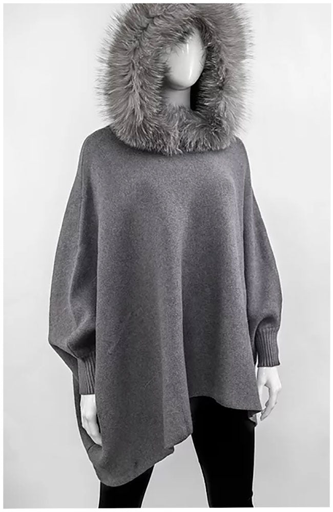 Knit Poncho Hoodie Fox