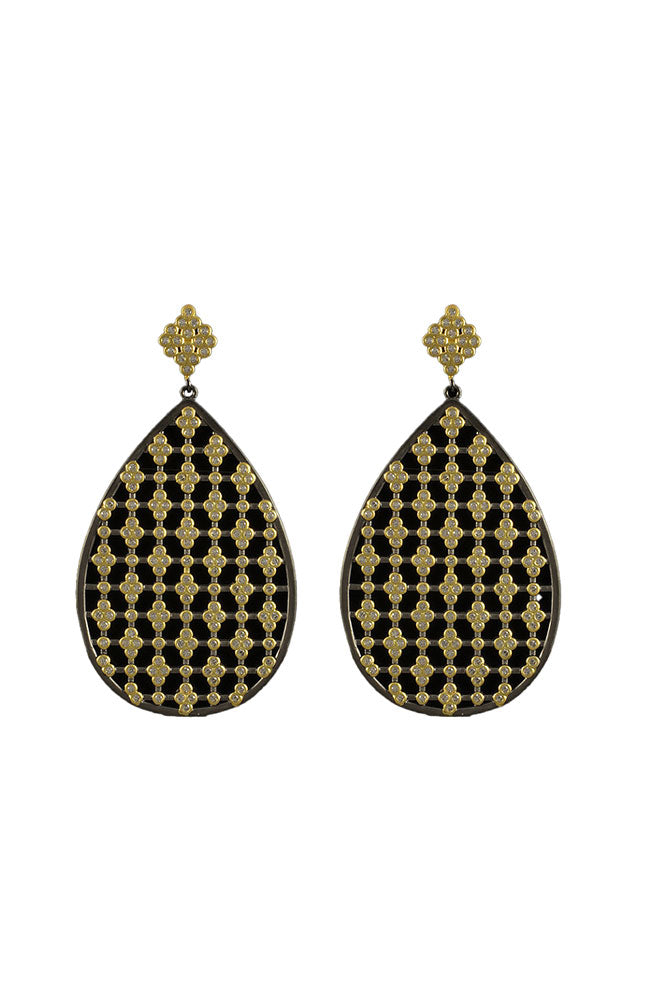 Black Oval Hoop with Gold Mesh