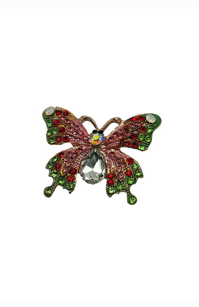 Gold Pink Red Green Butterfly Pin Small