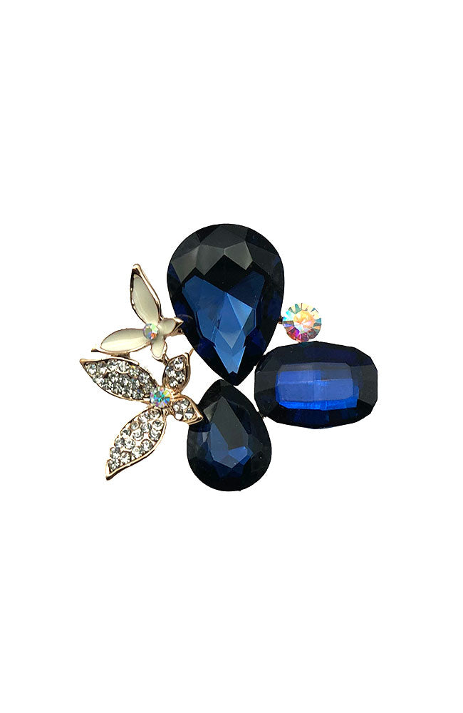 Blue Stone Crystal Pin, White Butterfly Medium