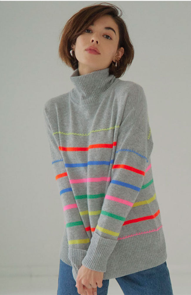 Multi Color Breton Stripe Mock Neck