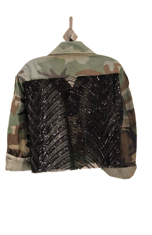 Gr Camo Crop Black Sheer Sequin Back