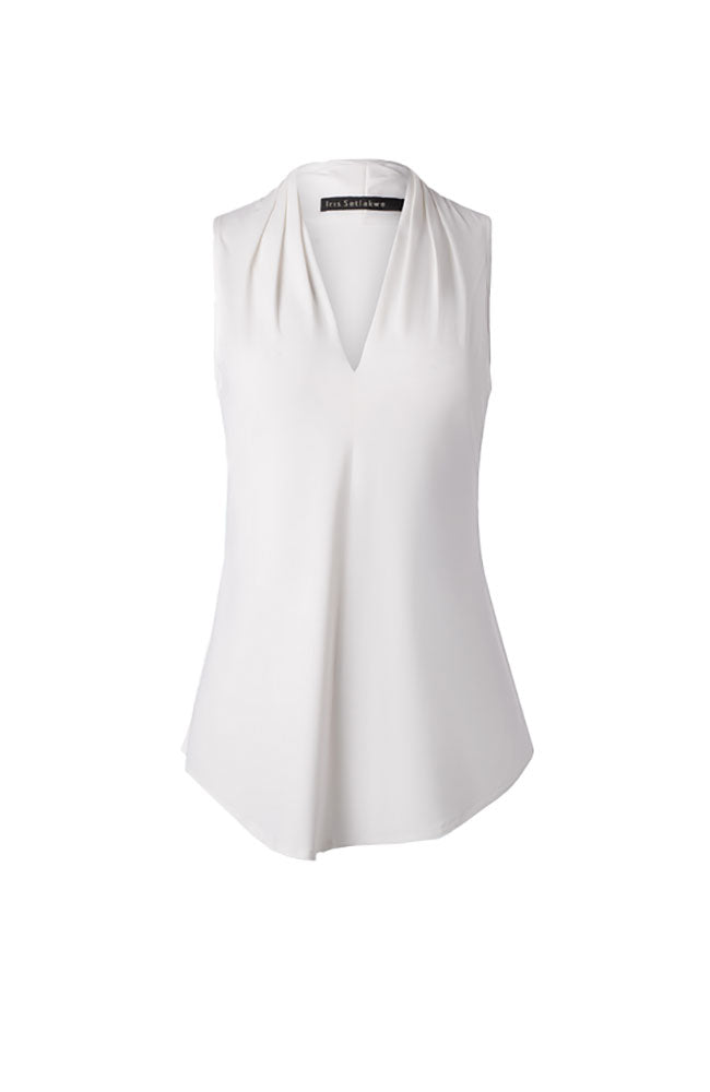 Matte Jersey Pleated V Neck Top