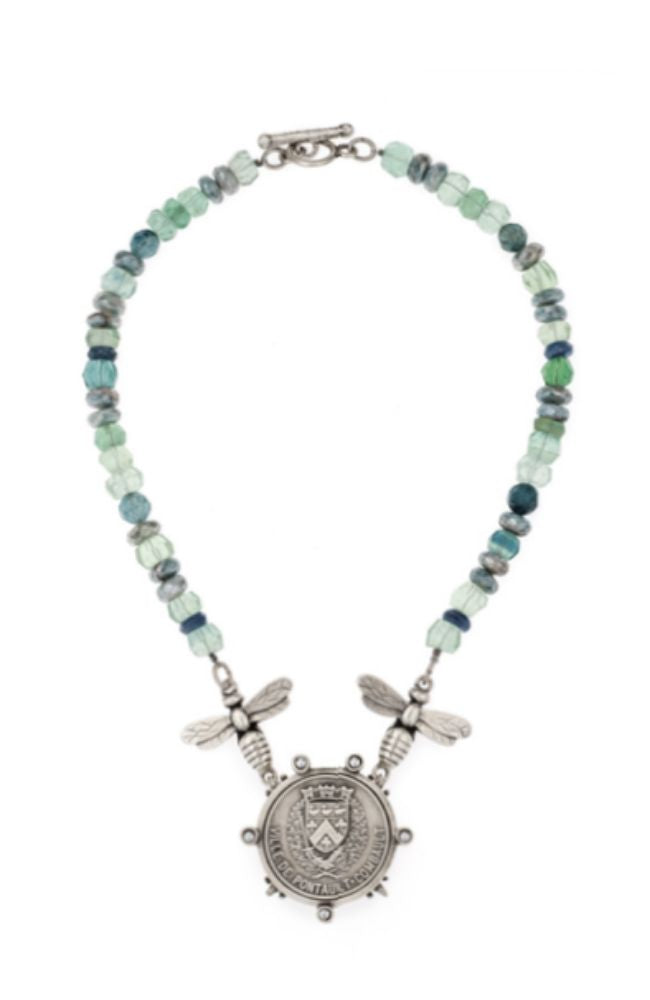 17" Azur Mix Spike Bezel and Miel Pendants