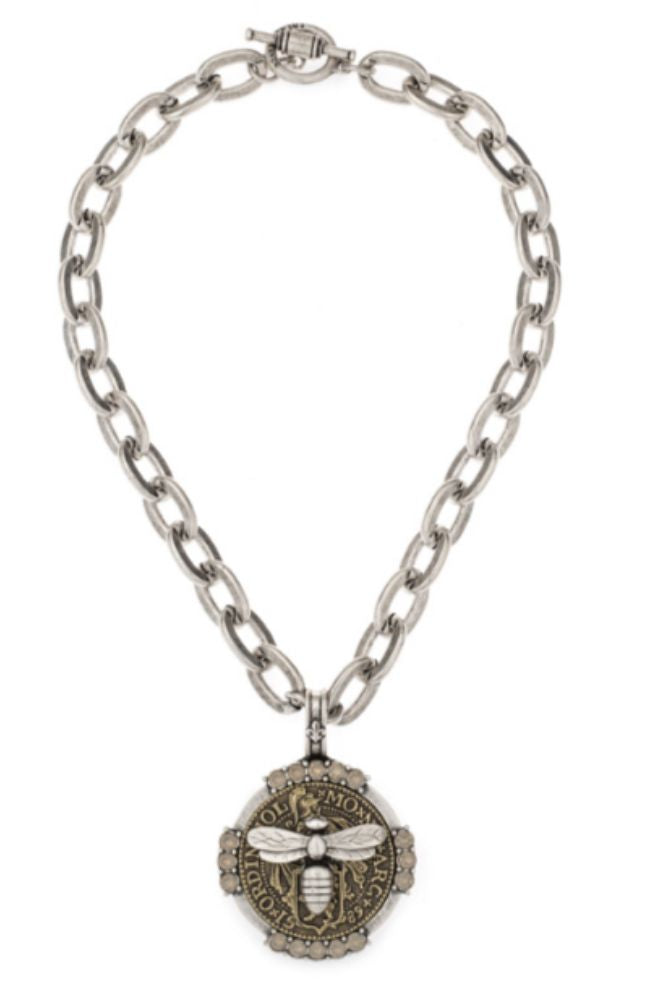 17" Silver Lourdes Chain William Miel Stack Medallion