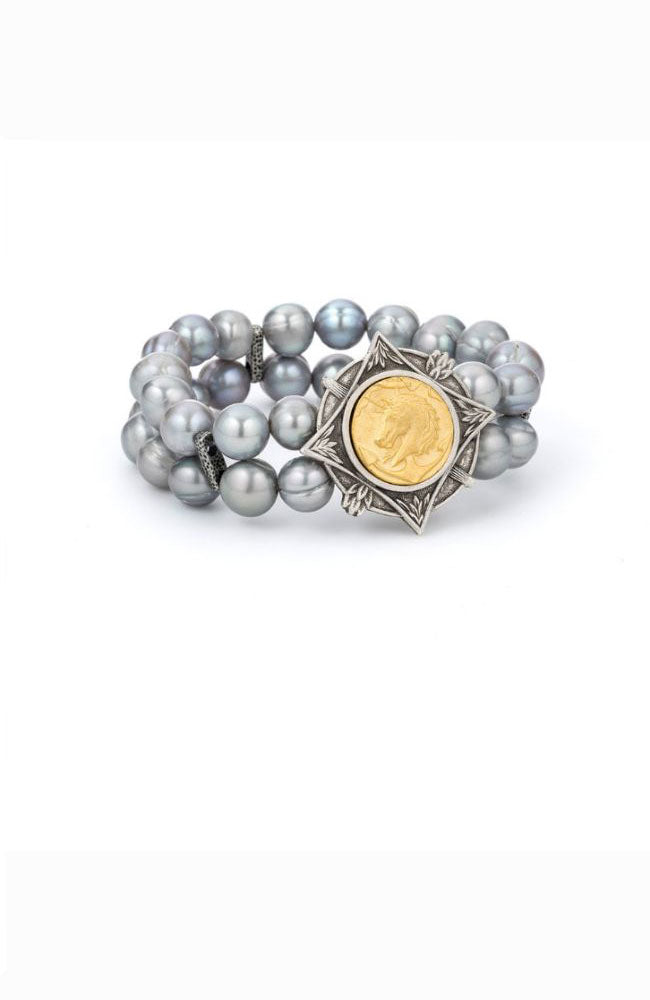 Silver Pearl Bracelet with Mini Colonies Medallion