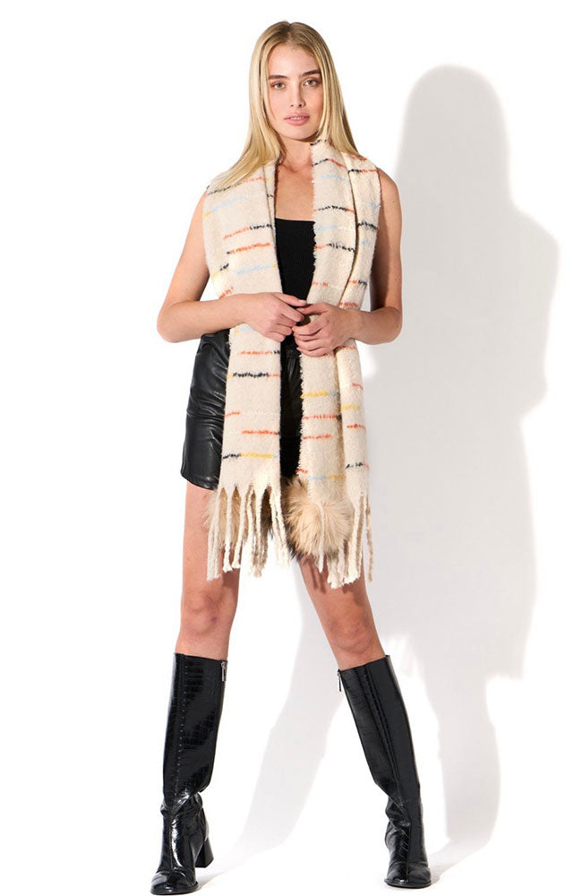 Metallic Tweed Scarf Raccoon Poms