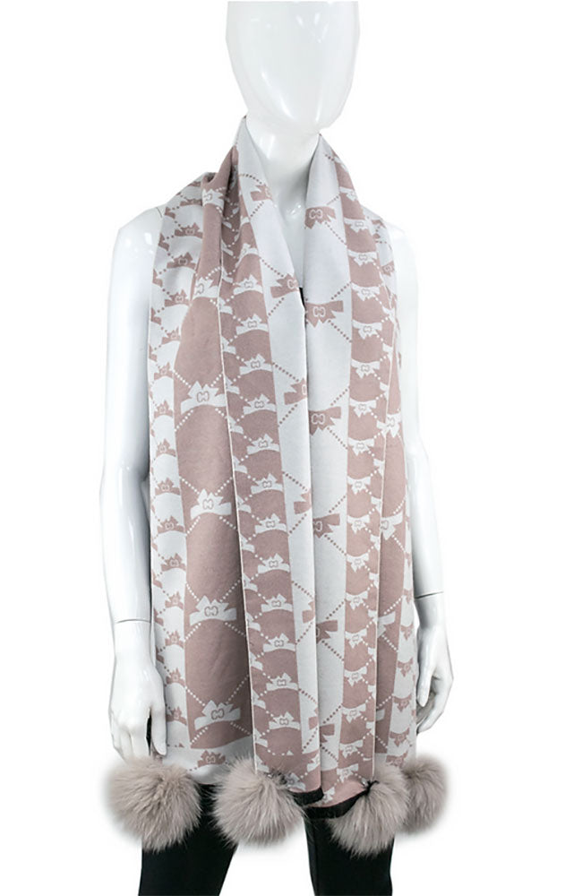 Bow Ties Narrow Scarf with Fox Poms