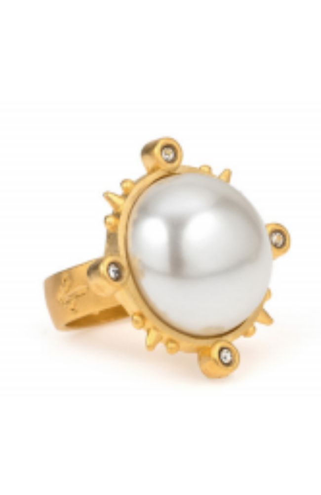 Gold Spiked Pearl Faux Ring