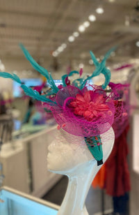 Fascinator Bejeweled Turq Pink