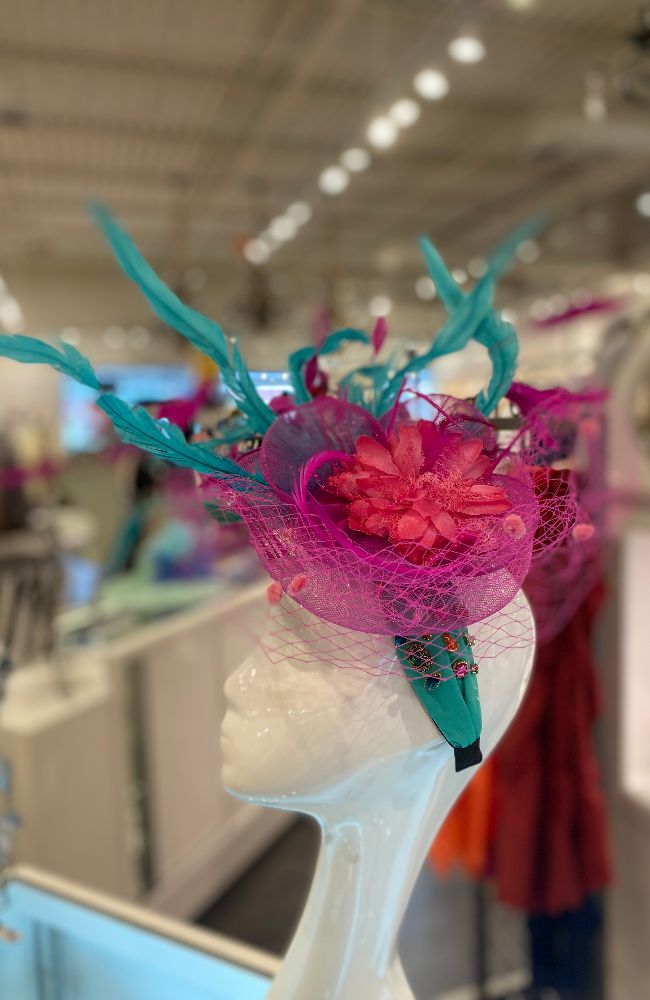 Fascinator Bejeweled Turq Pink