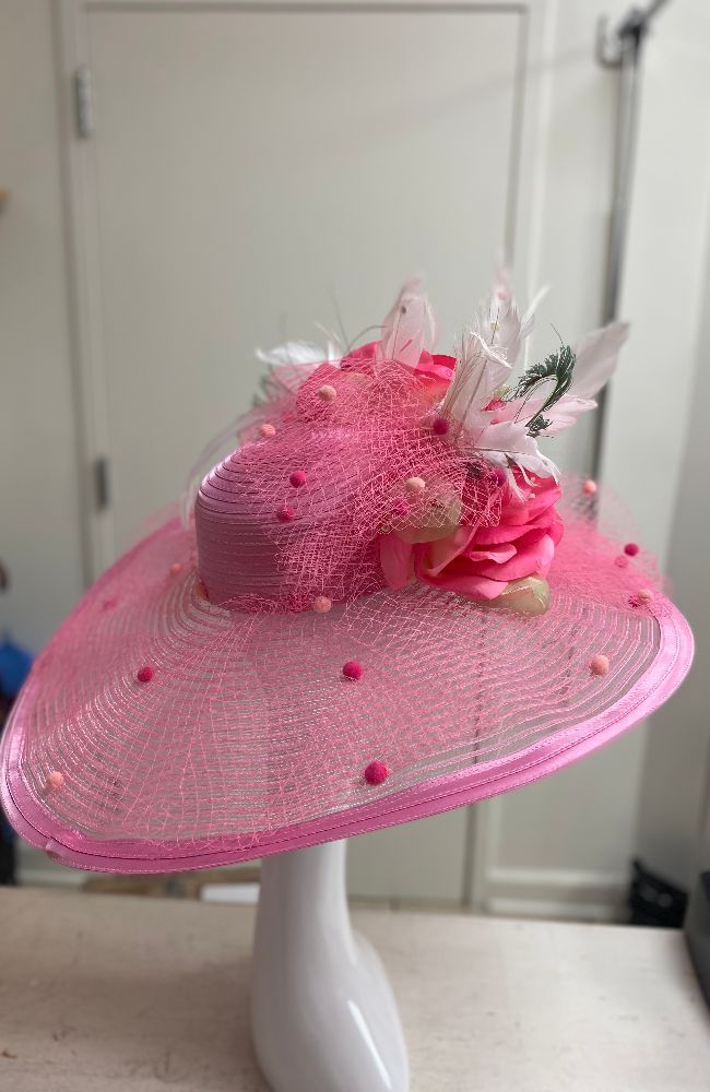 Hat Pink Dot Green Accent