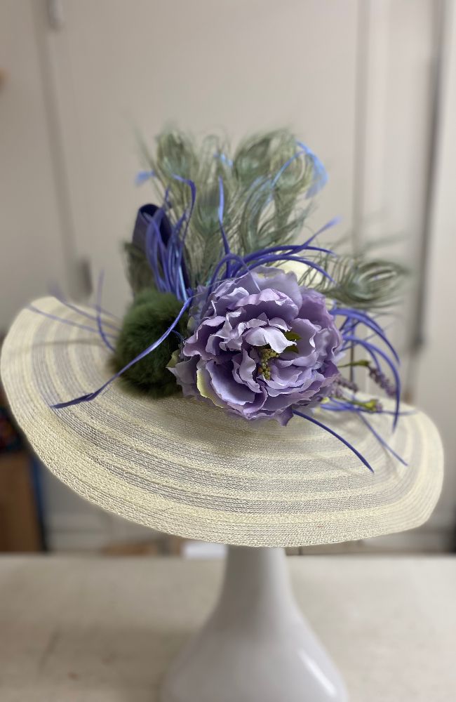Hat Cream Green Poof
