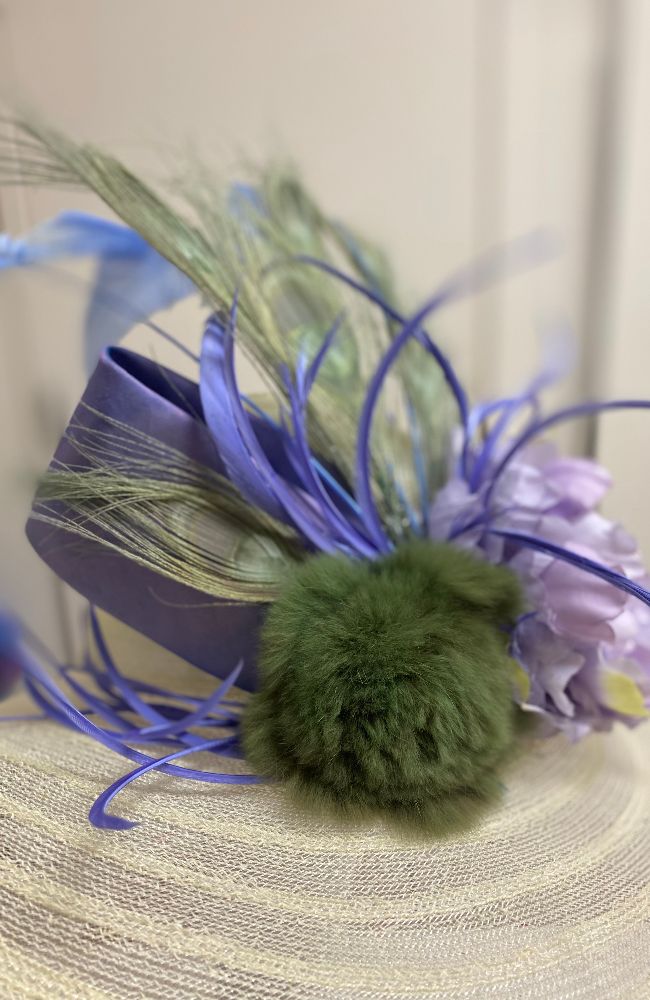 Hat Cream Green Poof