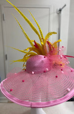 Hat Pink Dot Yellow Feathers