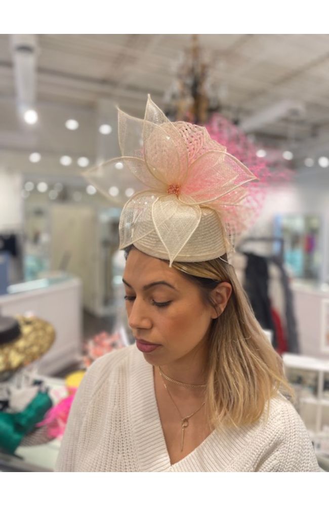 Ivory Fascinator with Hot Pink Veiling