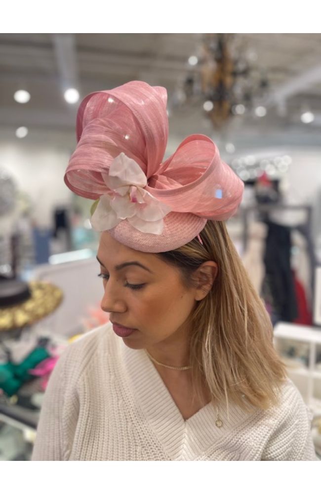 Lt PInk Fascinator with Handmade Orchid