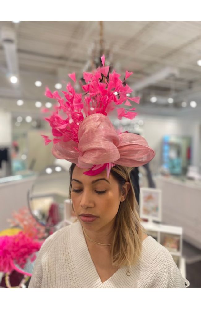 Hot Pink White Check Fascinator
