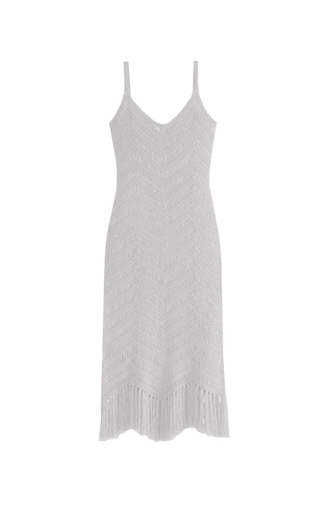 Fringe Dress in Bleach White